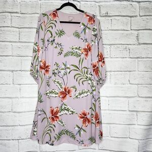 Chicos Purple Floral Flowy 3/4 Sleeve Dress Knee Length Womens Sz 2.5 Large 14